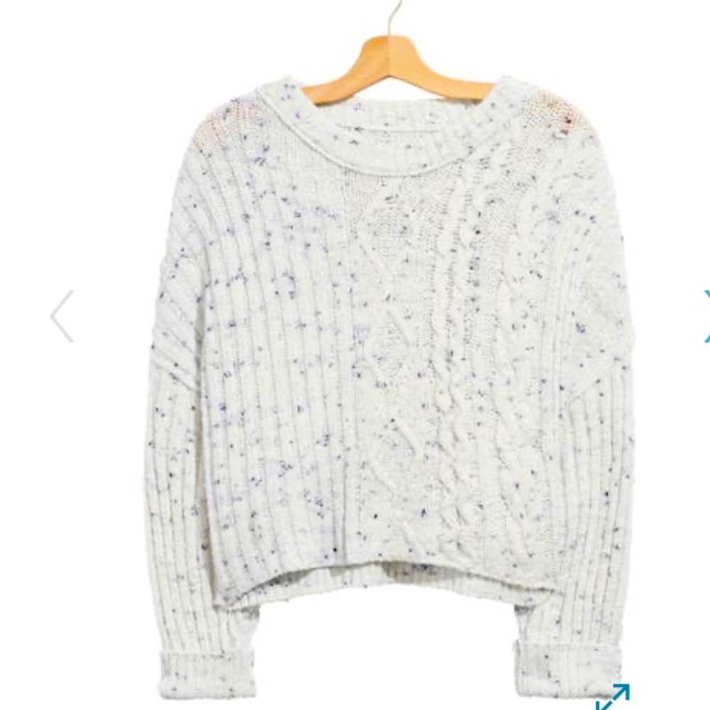 Free People White Cableknit Oversized Cropped Sweater Size L